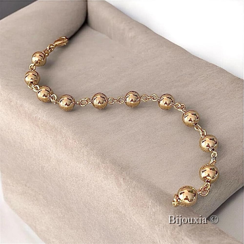 Bracciale a sfere 8 mm, placcato oro 18 carati, 750/1000, 19 cm, Metallo Oro giallo