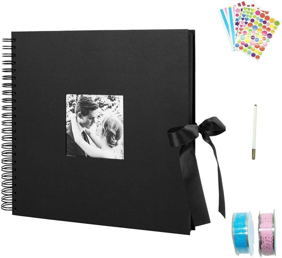 Scrapbook - Photo Album with Photo Opening - 12x12 Inches 80 Black Pages Craft Paper DIY Accessories and Scrapbooking Supplies Kit, Memory Book