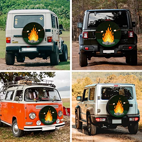 Image of Camper Spare tire Cover Camping Fire and Marshmallows RV Tire Cover Sunproof DustProof Universal for Trailer SUV Camp Travel Trailer 13 Inch