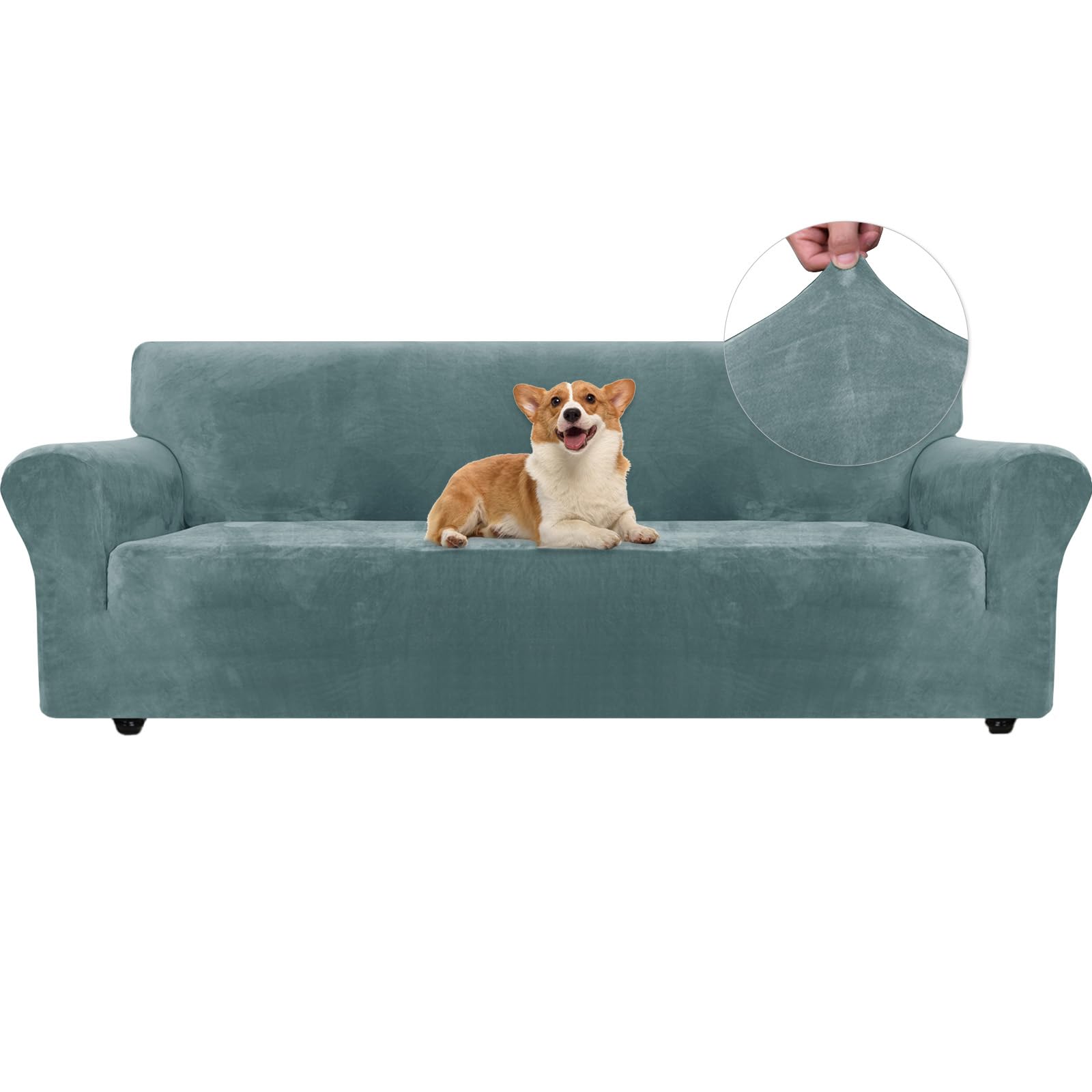 Ystyle Funda Sofá Terciopelo 4 Plazas, Funda De Sofa Verano, Fundas para Sofa Ajustable, Cubre Sofas Elastica, Protector Sofa Anti Gatos, Fundas Sofas con Reposabrazos, Gris Azul Global Recycled Standard Global Recycled Standard Global Recycled Standard