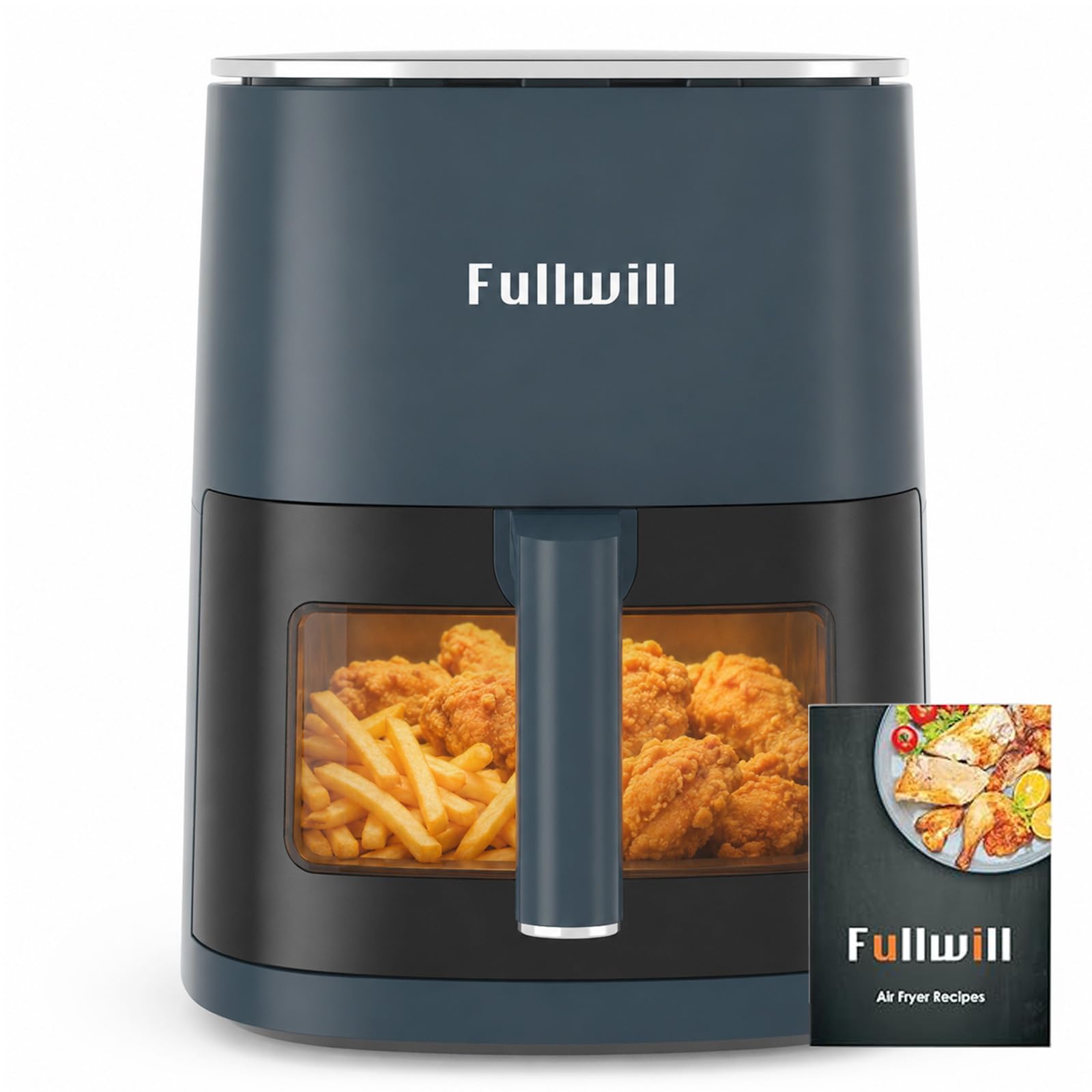 Fullwill 6QT Air Fryer w/Window, 12-in-1: Fry,Roast,Bake,Dehydrate,Fries. Nonstick, Dishwasher-Safe Basket. Family/Friends Party. Max 400°F,1700W,Dark Blue