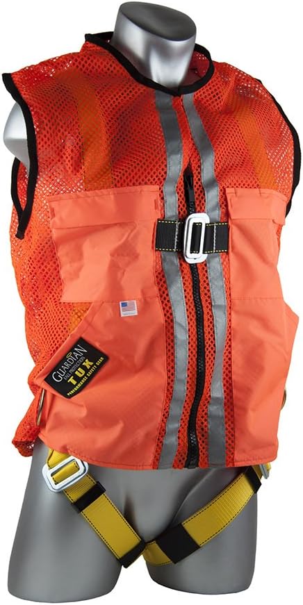 Guardian Fall Protection 02120 Orange Mesh Construction Tux Harness, Large