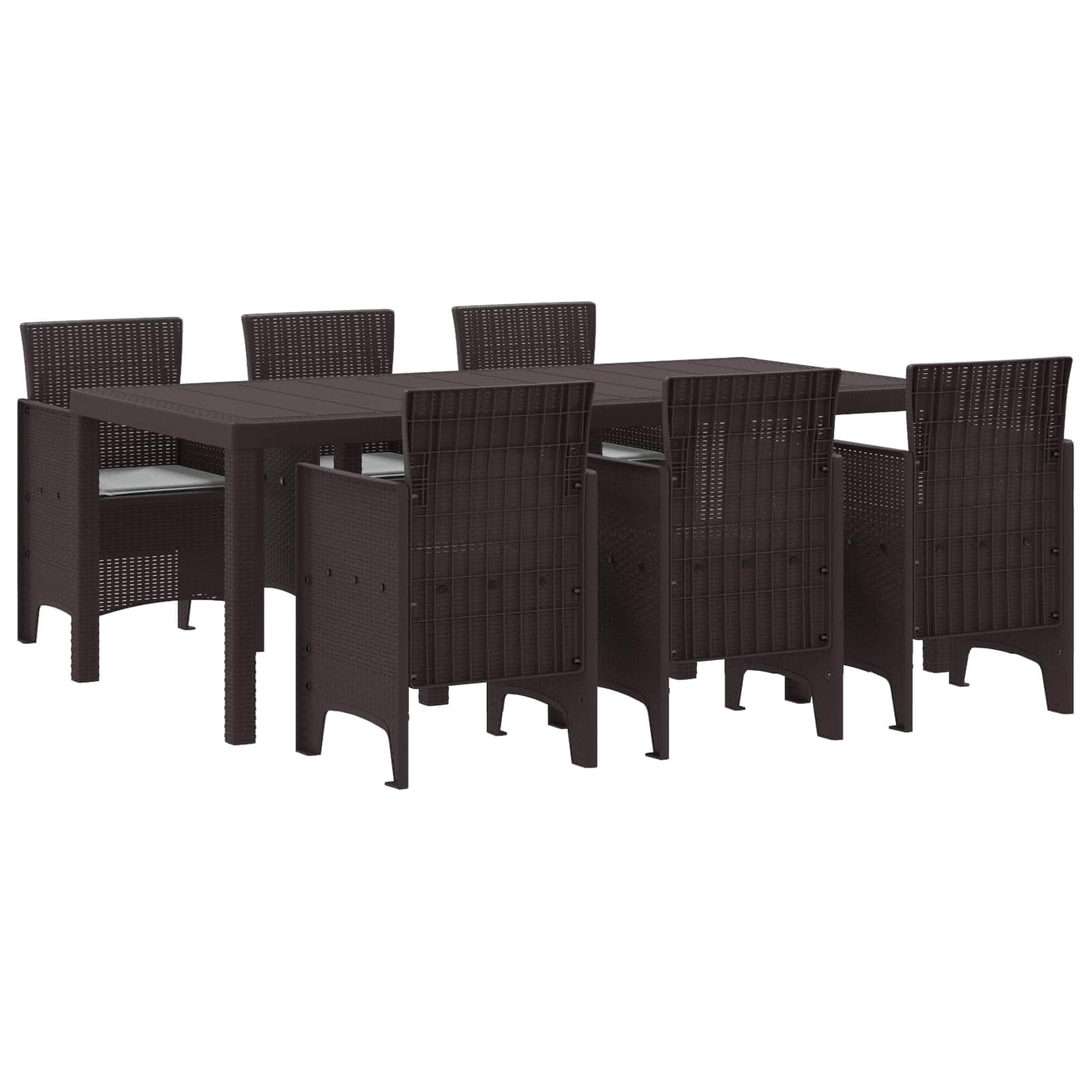 Juego de comedor de jardín de 7 piezas de polipropileno marrón con mesa rectangular y 6 sillas para terraza