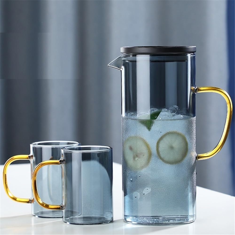 Jarra Agua Fria Jarra de agua fría de vidrio engrosado, tetera for jugo de uso doméstico con asa, jarra for bebidas de té helado con jugo de borosilicato alto Jarra Agua Detox Frutas(Blue)