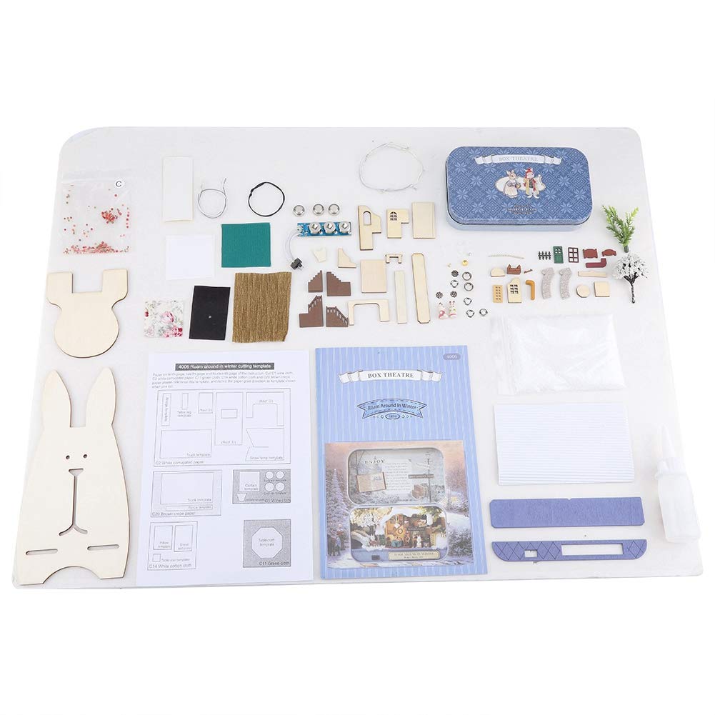 Miniature Handmade Box Old Time Theme Mini Doll House Assembly Improve Hands on Ability and Hand Eye Coordination Ability with Mini Notebook Home Decoration 3 Options (Winter