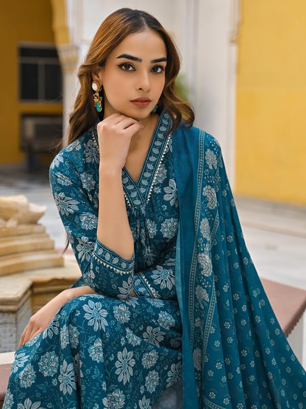 Image of Vaamsi Women's Rayon Blend Floral Straight Printed Kurta Pant With Dupatta Set