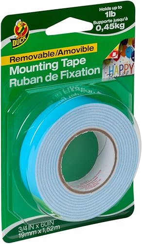 Duck Brand 1129541 - Cinta de montaje de espuma extraíble, 0.7 x 59.8in, rollo individual, color blanco