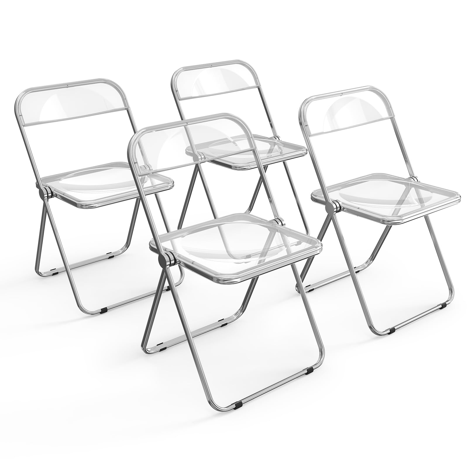 Bonnlo Chaise Pliante, Set de 4 Chaises, Chaise de Jardin Pliante, pour l'Intérieur et l'Extérieur, Empilable, en Métal & Plastique, jusqu'à 158Kg (4, Blanc)