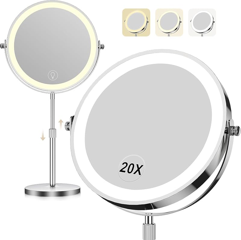 Espelho para maquiagem Dienmern com iluminação LED, 1X/20X, recarregável
