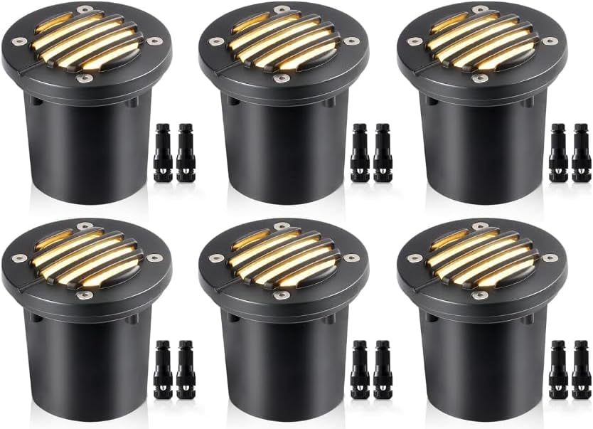 Grated Low Voltage Landscape Lights 2700K Warm White 8W LED Landscape Lighting IP67 Waterproof Outdoor Well Landscape Spotlights 12V-24V for Pathway Garden Deck Driveway (6Pack)