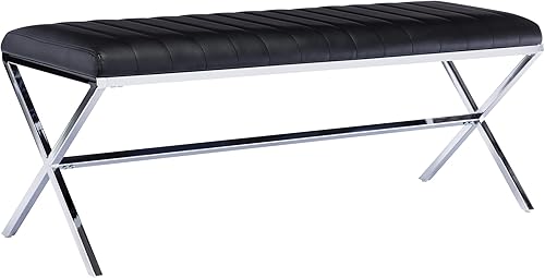 Miniatura 3 de DUHOME Banco de entrada moderno tapizado de piel sintética, banco de tocador con patas en X de metal, banco de dormitorio copetudo para sala de