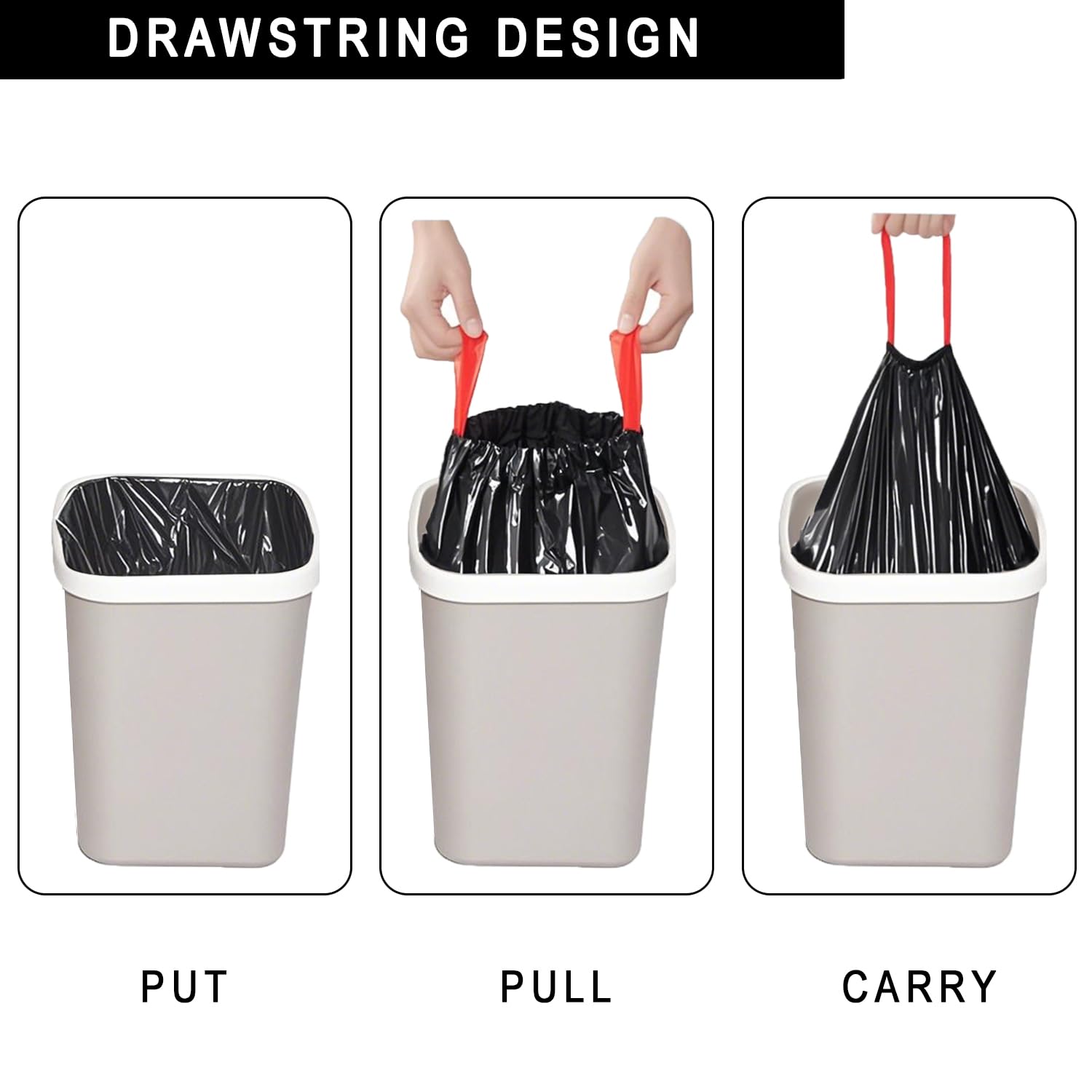 AiTodos® Worki na Śmieci z uszami 50L, 60szt, 70x75 cm, Czarne, Materiał PE | 6 Rolek po 10. Ze ściągaczem, Mocne, Szczelne, Odporne na Twarde Odpady. Idealne do Dużej Kuchni i Domu.