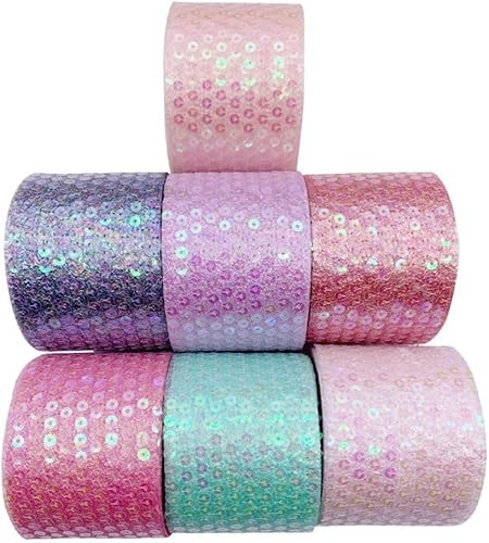 Miniatura 6 de Rollos de tul de lentejuelas con purpurina colorida de 2.36 pulgadas x 10 yardas, cinta de tela de organza para falda tutú, lazo de costura,