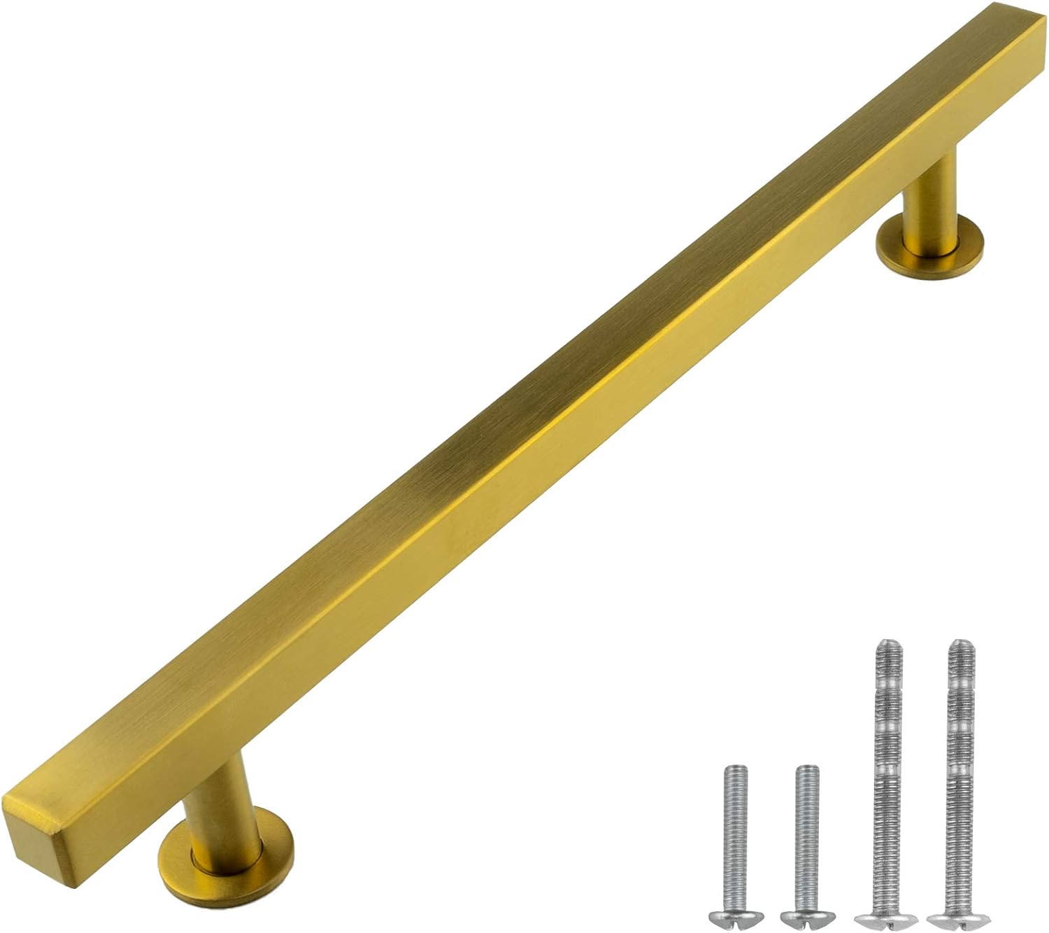 Modket 18-Series Gold Satin Brass Brushed T Bar Handle Pull — 7-1/2" (192mm) Hole Centers, 10" Overall Length — 5 Pack Modern Kitchen Cabinet Door Drawer Hardware/Dresser
