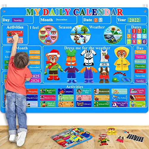 Image of Craftstory Preschool Classroom Calendar Circle-Time Learning Center, My Daily Calendar Felt Board for Toddlers Learning Days-of-The-Week with 93 Preschool Learning Activities Sensory Toys (SkyBlue)