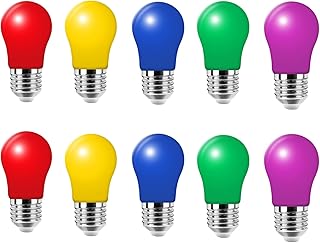 HUAMu - Lote de 10 bombillas LED E27 de 2 W, equivalente incandescente de 20 W, 2 W, A50, bombilla ecológica colorida, rojo, verde, azul, LILA, amarillo, para bodas