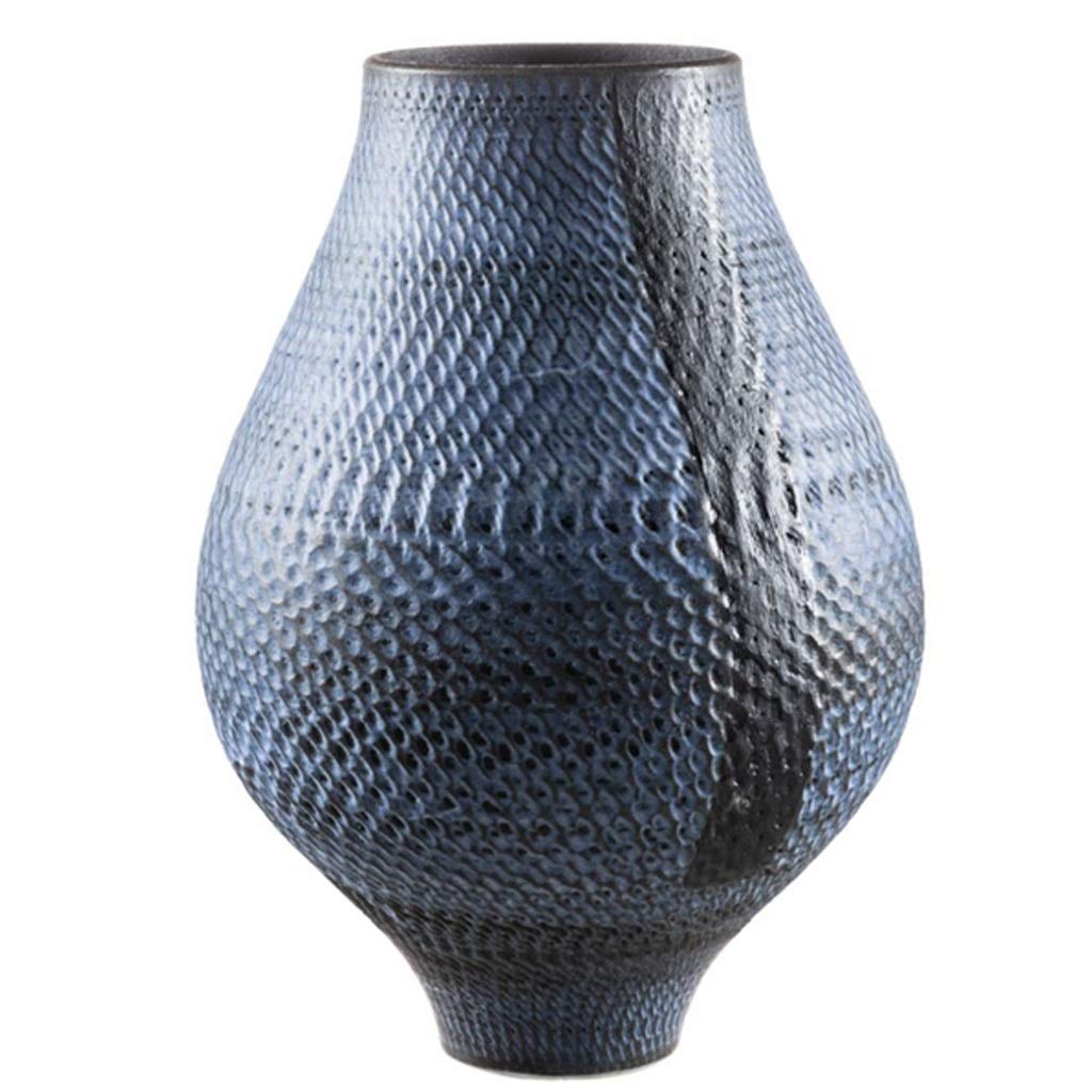 Vase en céramique vitrée bleue chinoise pour décoration d'entrée de maison 20x20x14cm