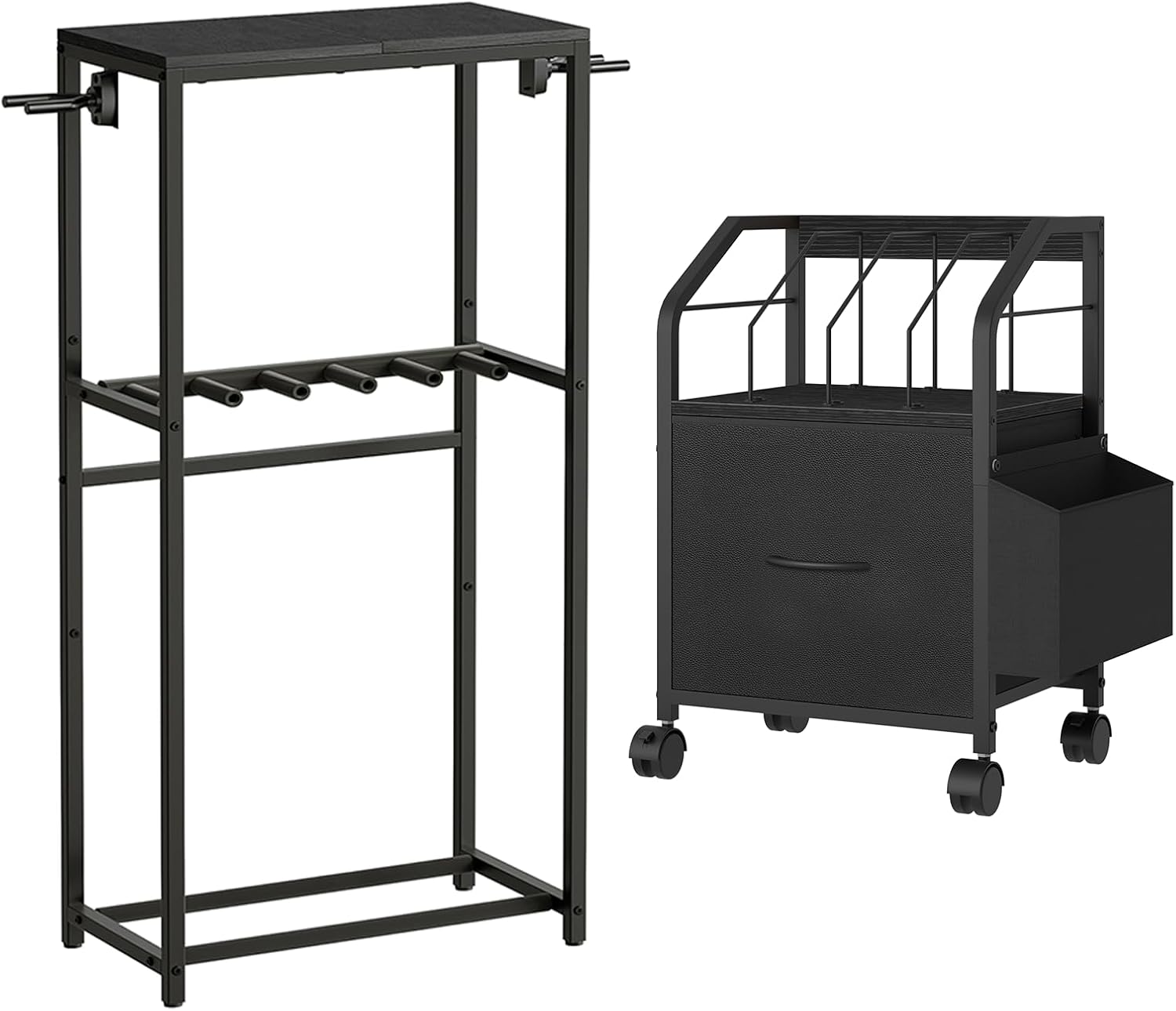 MAHANCRIS Guitar Rack for Acoustic Holder and Small File Cabinet Bundle, Multiple Guitar Rack Holder for Guitars, Rolling Filing Cabinet for Under Desk with Divider, GSHB6501-FCBK3001