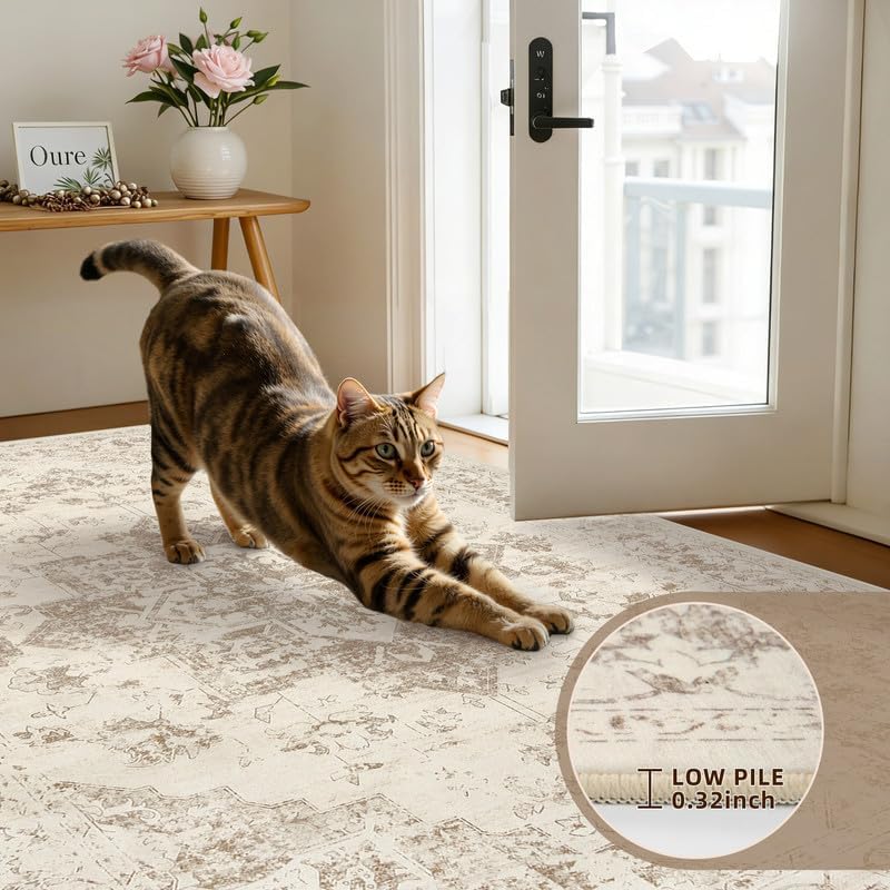 Washable Area Rugs 2x3: Living Room Bedroom Carpet Beige/Ivory | Vintage Boho Indoor Decor Soft Small Entryway Throw Neutral Kitchen Bathroom Laundry Floor Non-Slip Low Pile Entrance Rug thumbnail