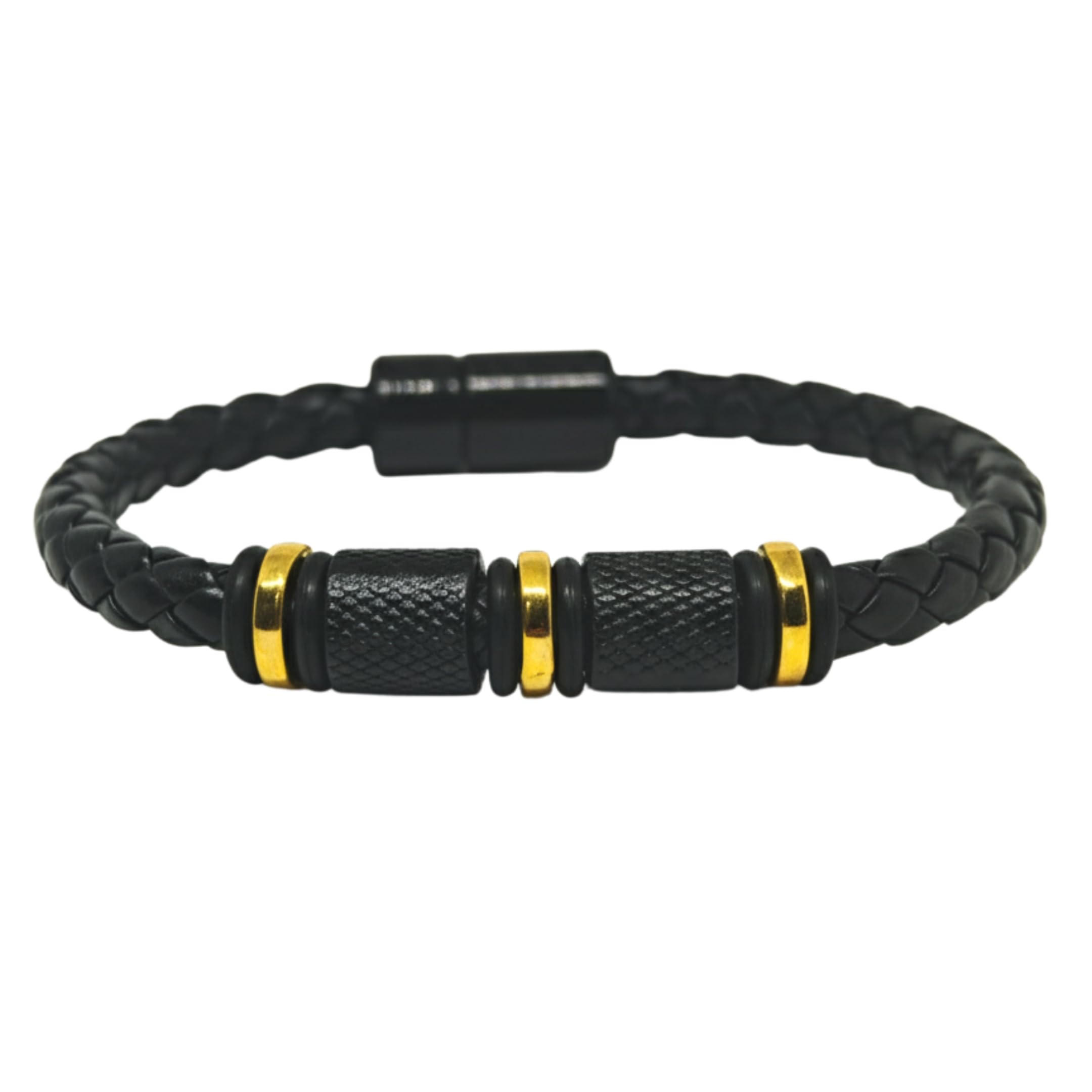 the men thing ONYX VALOR - Black 7mm Genuine Leather Bracelet with Stainless Steel Magnetic Buckle for Men & Boys (8 inch)-picture-26