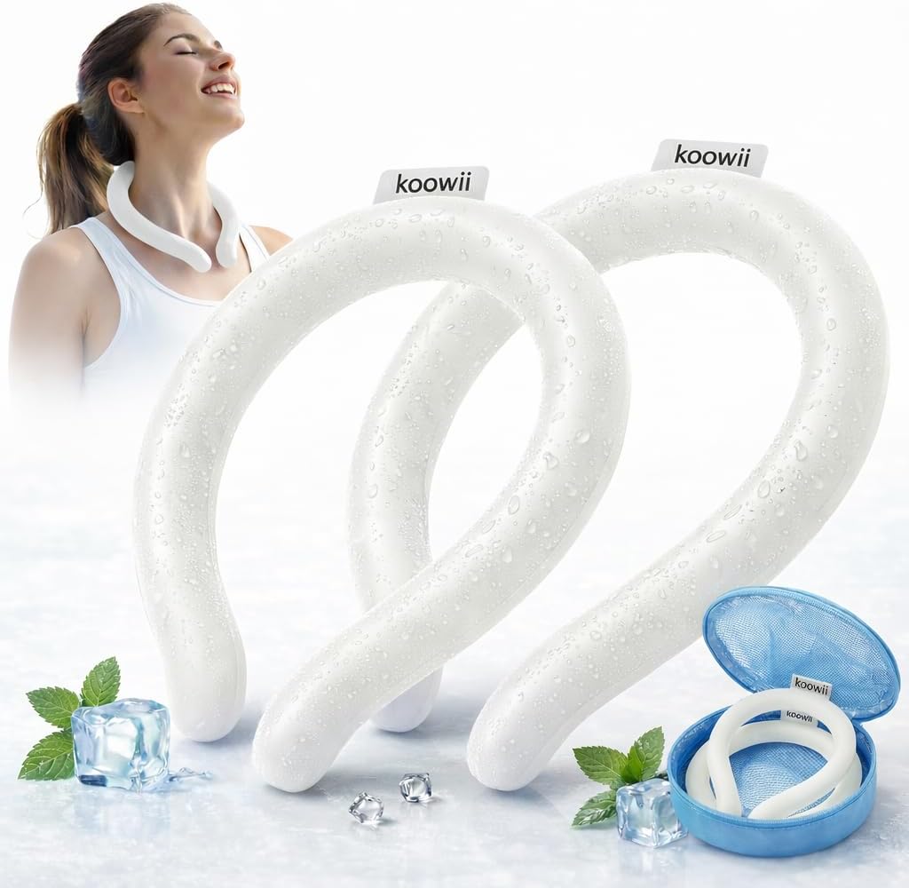Reusable Neck Cooling Ring 2 Pack with Insulated Pouch, Freezes Below 64°F/18°C, Wearable Neck Cooler for Women & Men, Cooling Collar for Summer, Outdoor Work, Travel, Sports