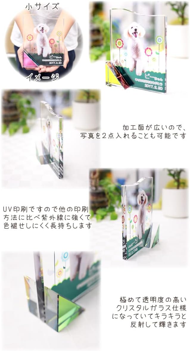 かわいい ペットメモリアル クリスタル ウエーブ形 kp-20u フォトスタンド 写真 名入れ ウェルカム記念 メモリアルグッズ オ