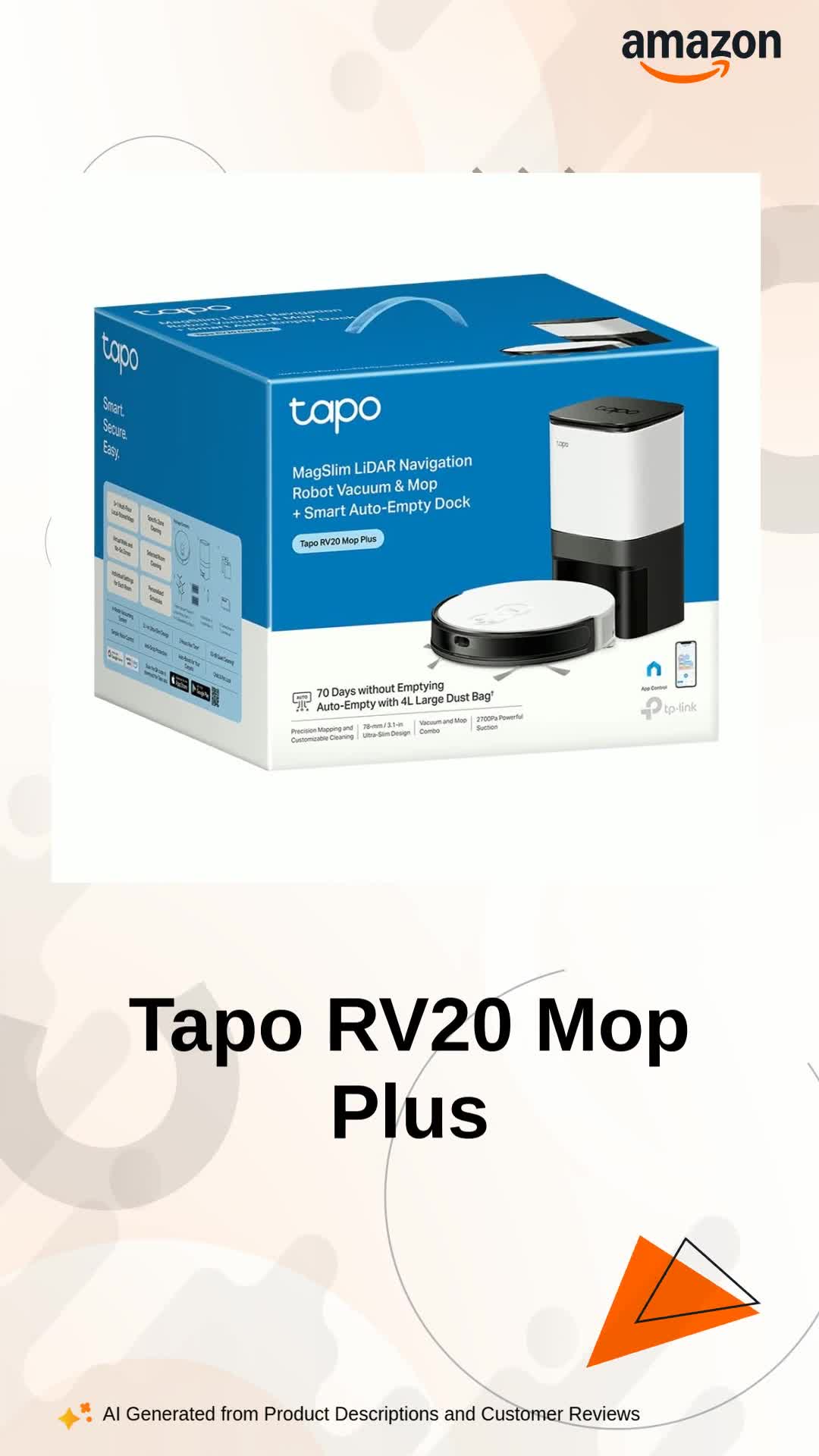 TP-Link tapo RV20 Mop Plus MagSlim LiDAR + Gyroscope Navigation