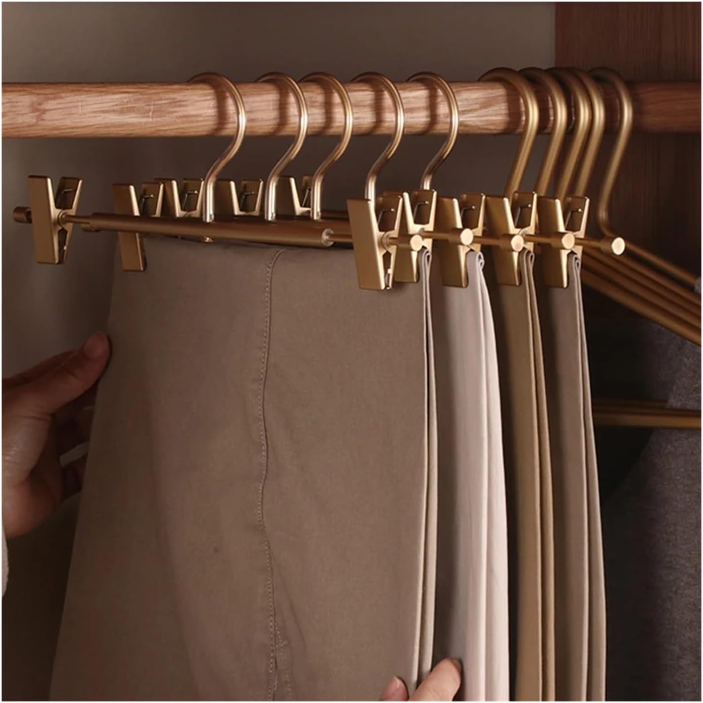 5pcs Matte Gold Trouser Hanger Anti Slip Metal Hangers Wardrobe Space Saver Clothes Pants Drying Rack Organizer Storage Racks(Rose)