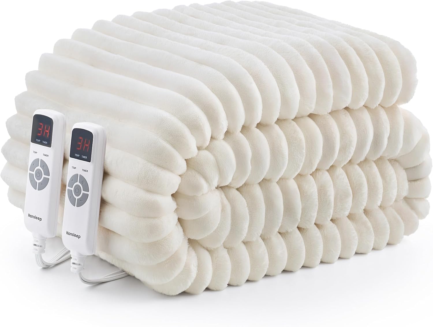 Hansleep Heated Blanket Queen Size Electrci Throw Dual Control, Heating Blanket with 9 Heating Levels and 10-Hour Timer Auto Shut Off, Washable Soft Warm Winter Blanket, 80 x 90 Inches, Beige Beige Queen