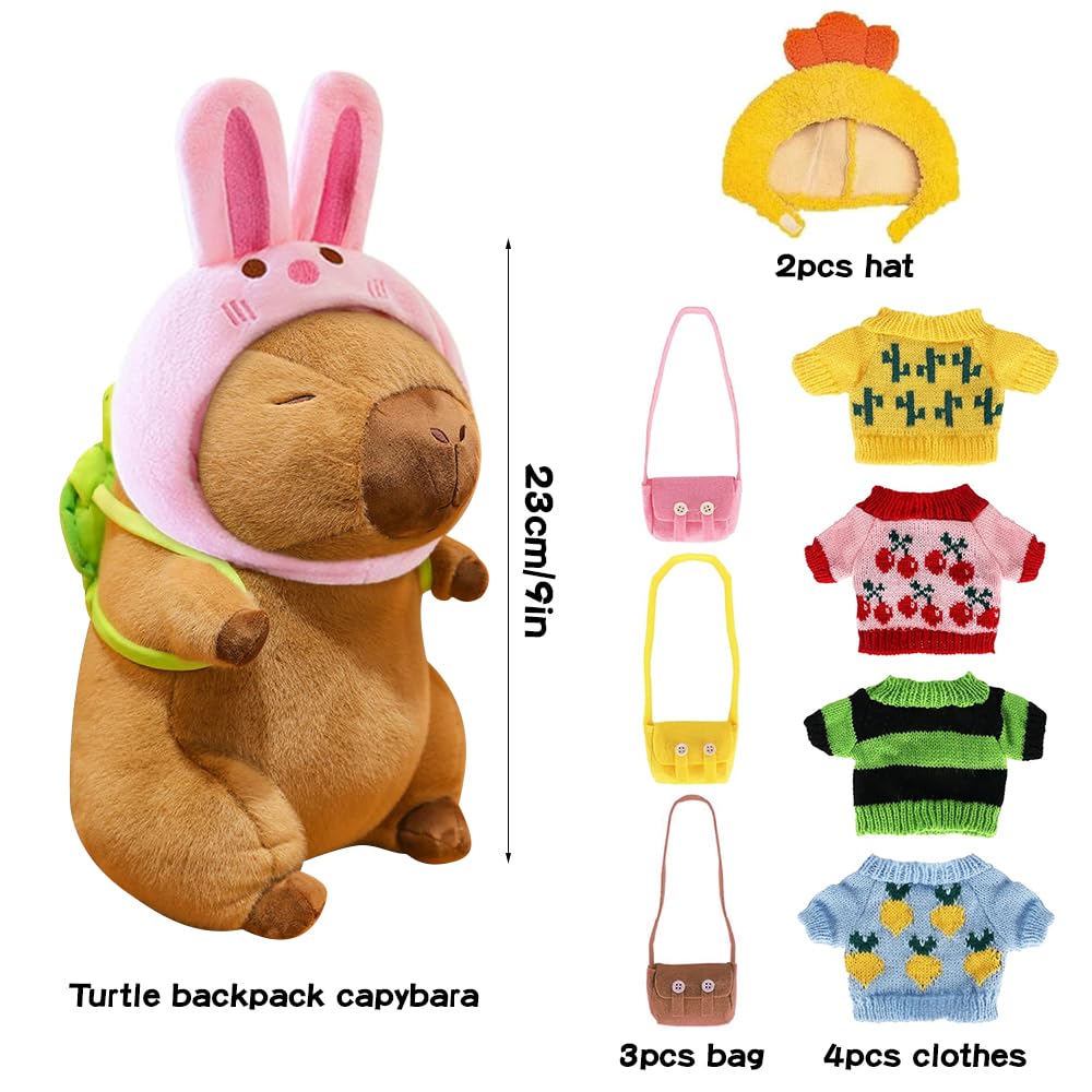 Dhqkqg Capybara Plush with 9 PCS Dress Up Clothes and Accessories - Soft Stuffed Animal Toy for Boys and Girls - Image 3