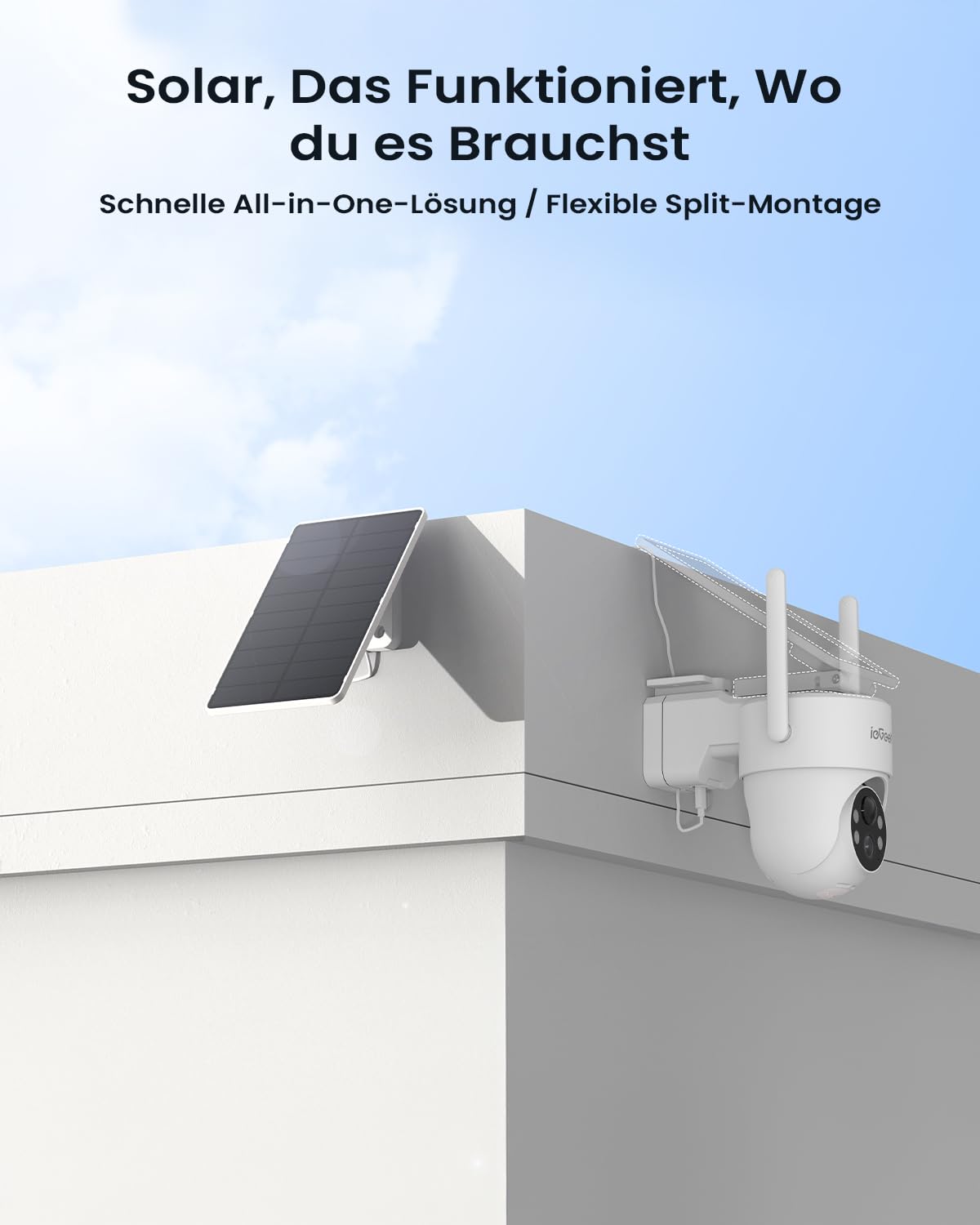 ieGeek 2K/3MP Überwachungskamera Aussen Solar: Kamera mit Akku, 2.4GHz WLAN | 360° PTZ Kamera Überwachung Aussen, Einfache Installation, PIR Bewegungsmelder, Farb-Nachtsicht, 2-Wege-Audio, IP65, S5