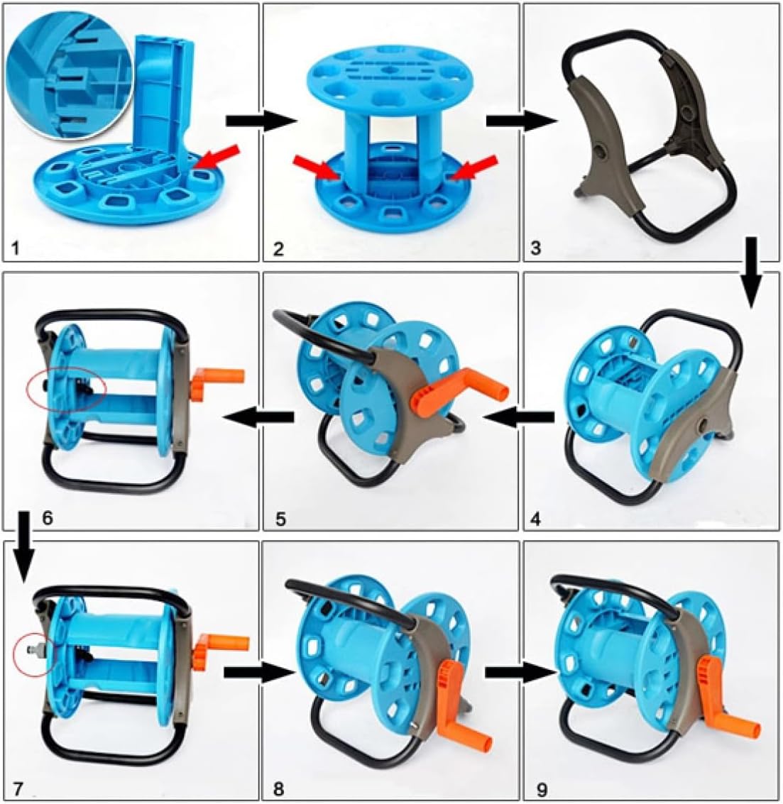 Portable 25m Water Hose Reel Storage Rack Holder Aluminum Frame Pe Plastic Easy to Use for