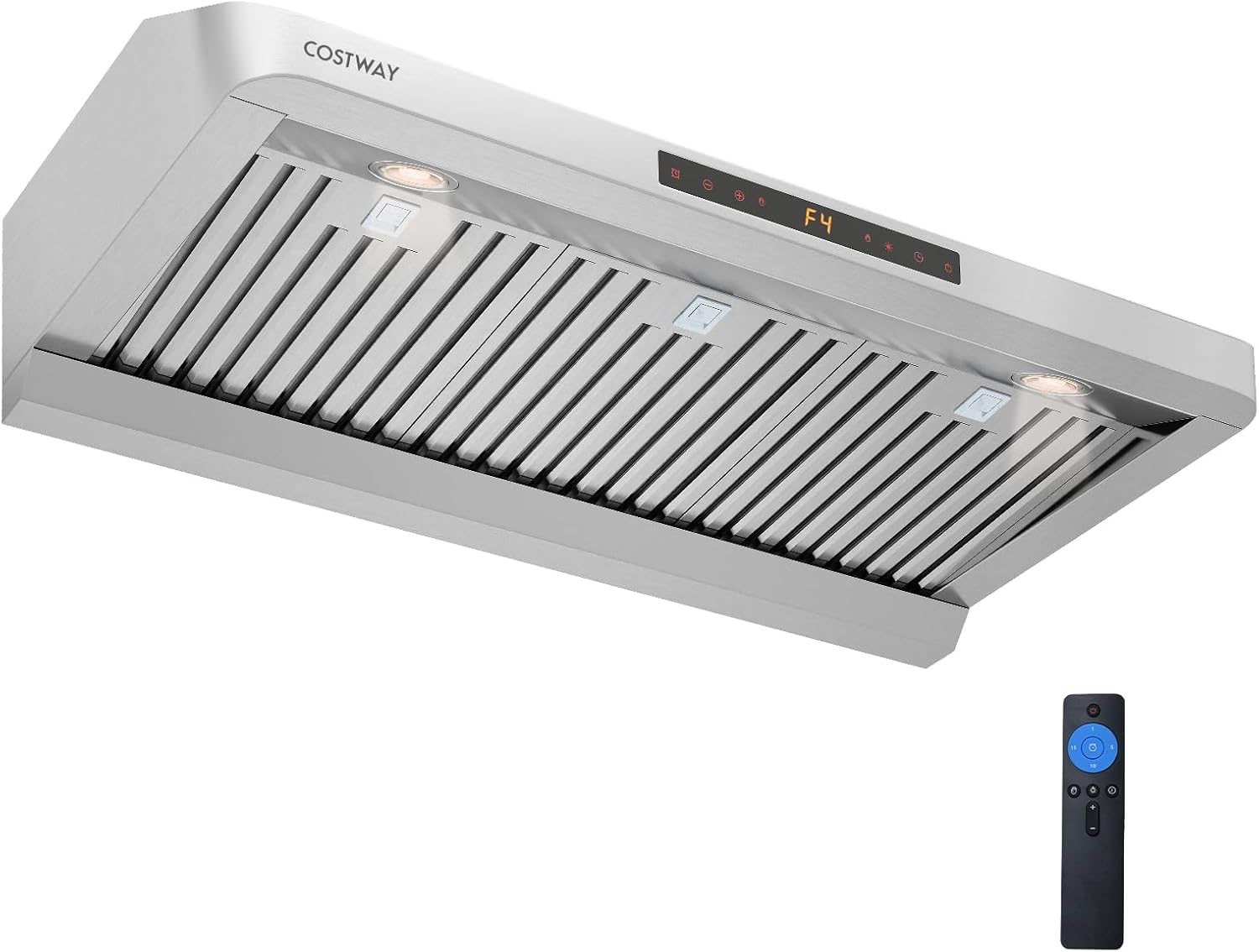 COSTWAY 36 Inch Under Cabinet Range Hood with Oil Collector, 900 CFM Stainless Steel Kitchen Vent Hood w/4 Fan Speeds, Touch/Gesture/Remote Control, Timer, LED Lights & Dishwasher-Safe Baffles Filters