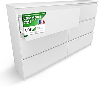 CDF Commode 6 Tiroirs Commode Chambre Blanc Meuble Armoire de Rangement Spacieux pour Salon Bureau Spacieuse et Design Moderne Facile à Installer 30x75x120 cm Meuble à Vêtements