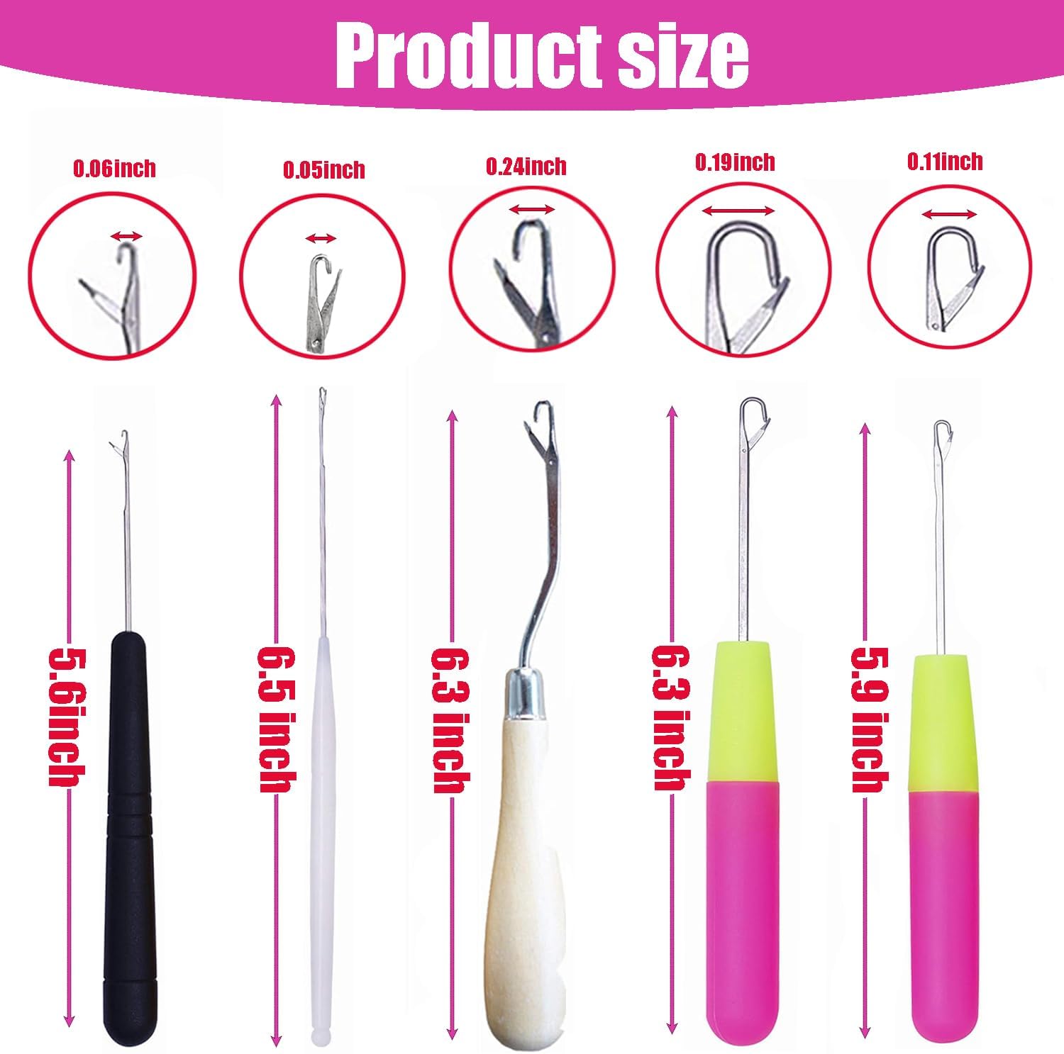 HAMIYELL Pack of 5 Different Sizes Latch Hook Crochet Needle Hook Tools for Braid Hair, Scarf Carpet Making and Other Crafts