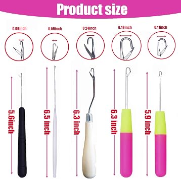 HAMIYELL Pack of 5 Different Sizes Latch Hook Crochet Needle Hook Tools for Braid Hair, Scarf Carpet Making and Other Crafts
