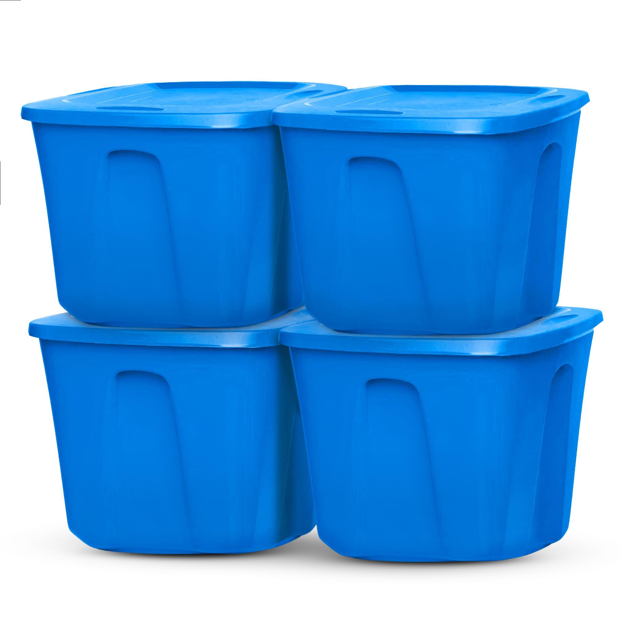 HOMZ 4-Pack Durable Molded Bin, Plastic Storage Containers w/Lids, 18 Gallon, Blue - Stackable Organizer Totes and Boxes for Bedroom, Kitchen, and Garage Organization