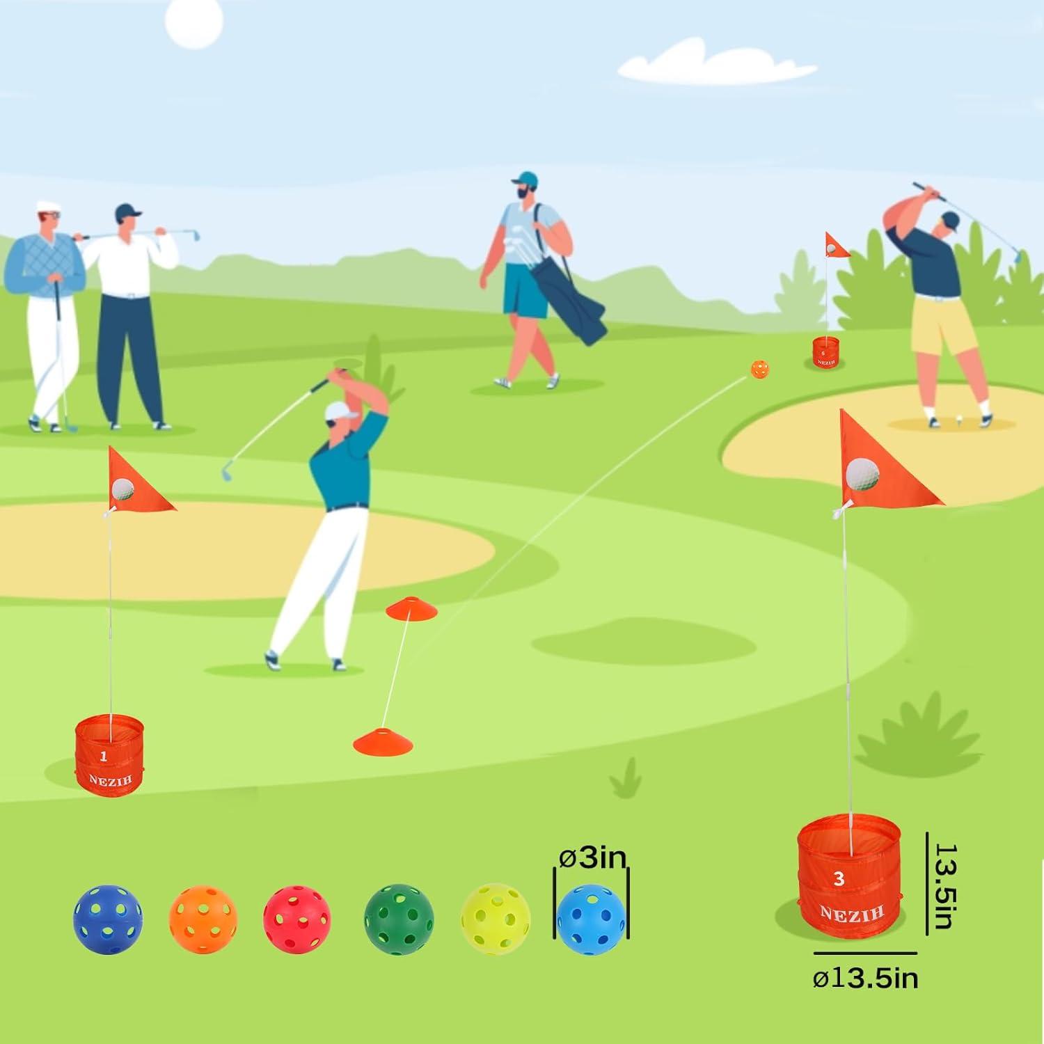 BATONE Golf Game W/Bucket - Backyard Golf Game for Family, Adults and Kids - Portable 6 Hole Golf Course Play Outdoor, Lawn, Park, Beach, Yard