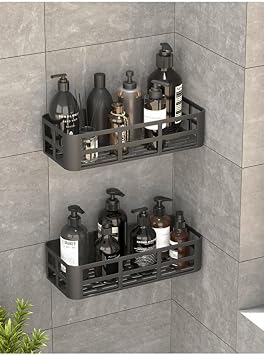 EVO 2li Yap kanl  Duvar Organizer Siyah Banyo Du  Raf  Seti Delme Gerektirmez Banyo D zenleyici