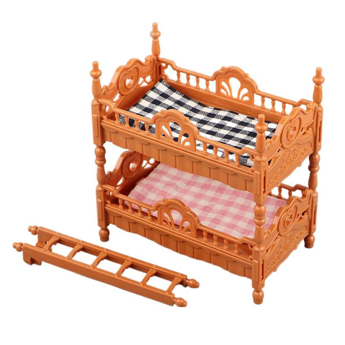 Ausi 1:12 Wooden Dollhouse Bunk Bed Miniature Furniture Set Doll Bunk Bed for Dollhouse Decor Photography Prop Ornament Brown - Image 2