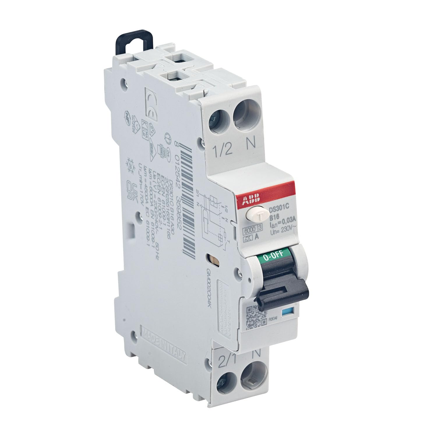 FI/LS Schutzschalter ABB DS301C-B16/0,03, RCBO, 1TE, Typ A, 1P+N, B16A, 30mA, 6kA