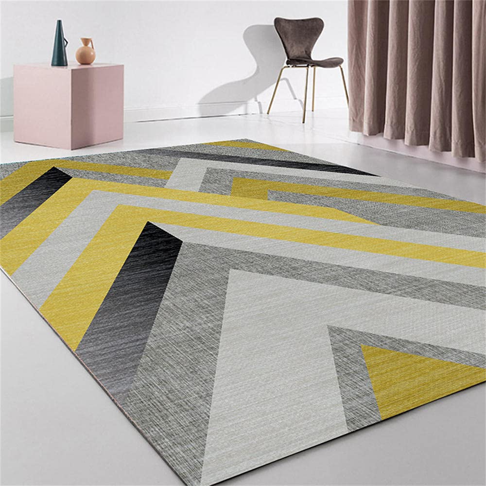 Tapis moderne salon géométrique gris jaune grand tapis de sol 160x230