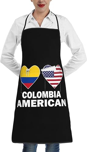 Ubouigr Colombia American Hearts - Delantal de cocina con bolsillos para cocina, babero, jardinería, restaurante para hombres y mujeres