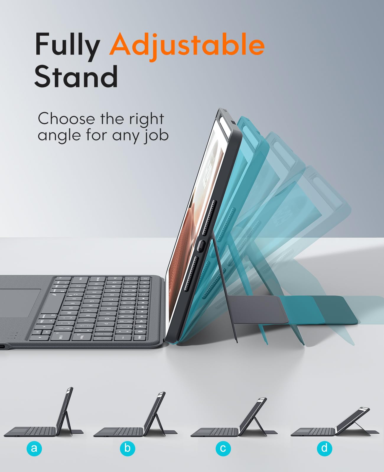 CHESONA Rugged Keyboard Case for iPad 9th 2022/8th/7th Generation, Magnetic Detachable Case, Premium Trackpad, 15??-180?? Adjustable Stand, Portrait/Landscape Backlit Keyboard for iPad 10.2-inch, Gray