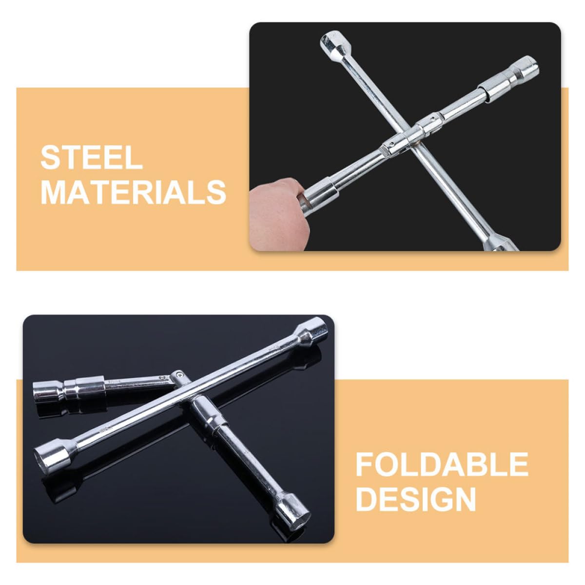 ULTECHNOVO Llave Cruz Plegable para Tuercas de Rueda de Coche de Acero, Herramienta 4 Vías para Reparación y Mantenimiento de Neumáticos