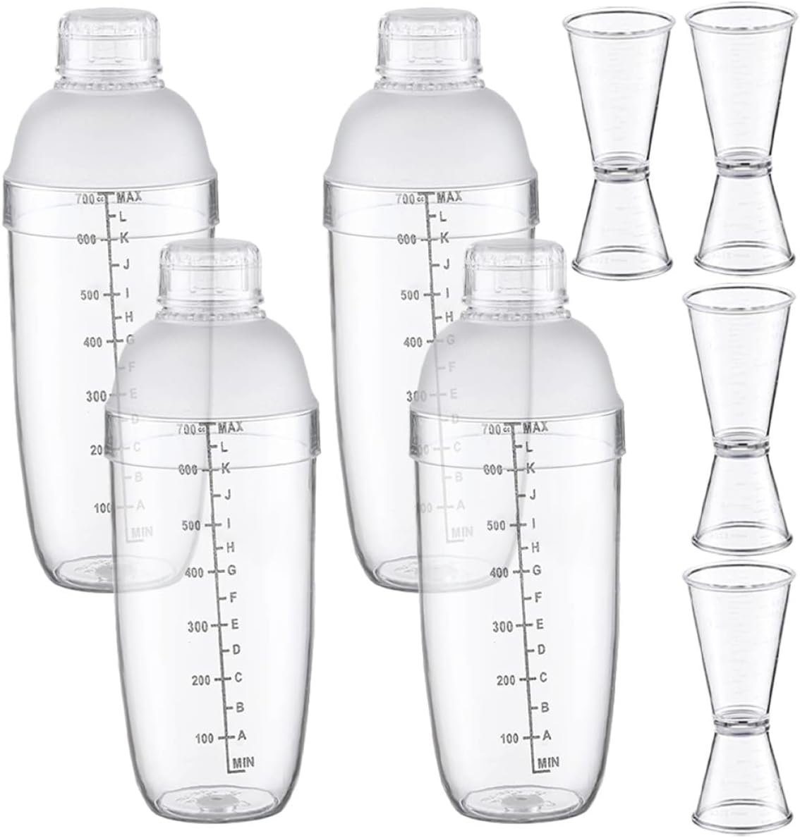 8pcs 700cc Drink Mixing Set with Strainer, Black Marked Bottle for Milk Tea and Wine, Anti-leak Portable Bar Tool for Commercial and Home Use