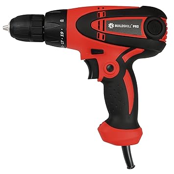 Buildskill Pro BPSD10RE 10mm Electric Screwdriver machine,450W,750RPM, Keyless Chuck, Forward/Reversible with Variable Speed Switch, Torque 19+1 Drill Mode (Red)