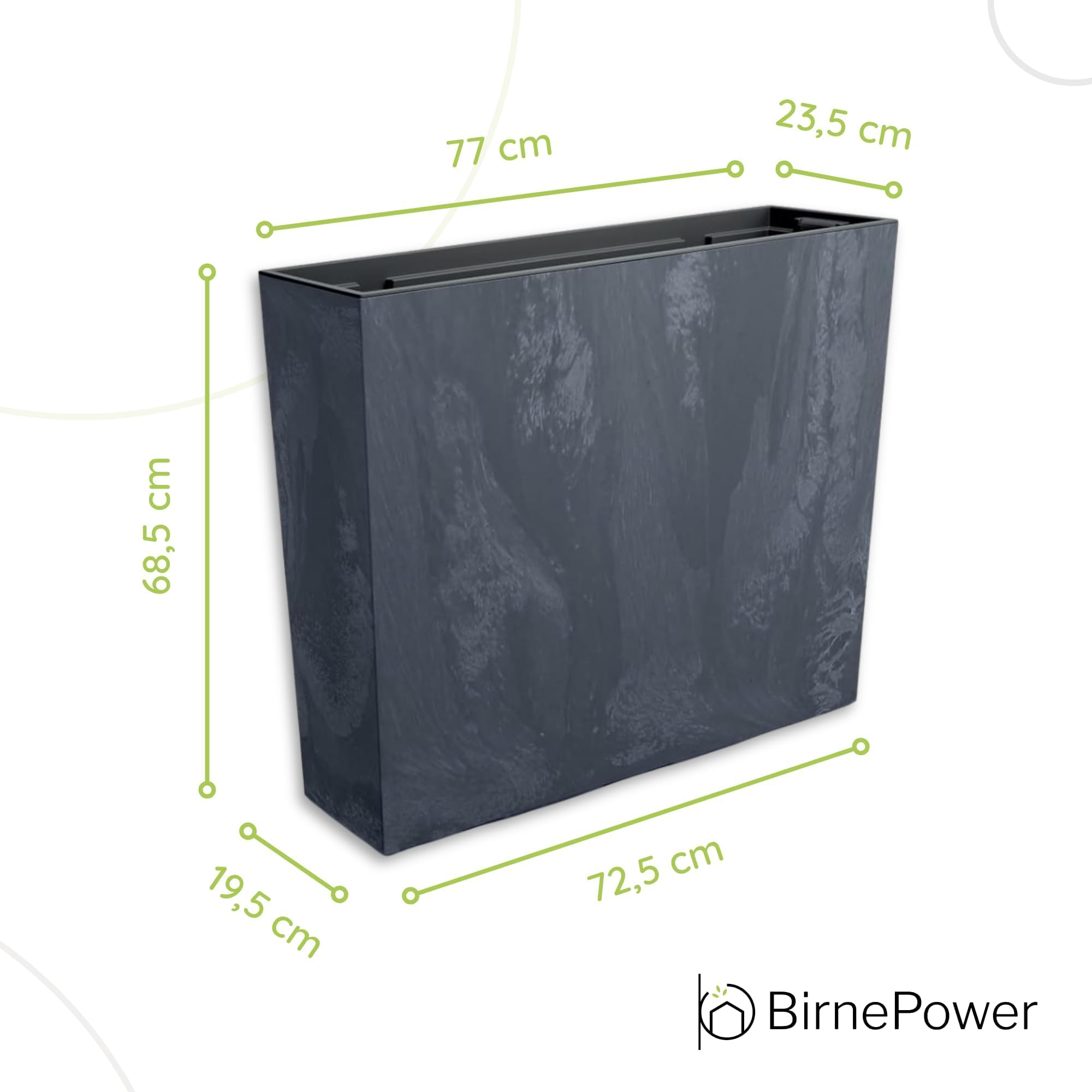 BirnePower Blumenkasten Blumentopf Balkonkasten Pflanzkasten Blumenkübel Beton Optik Pflanzgefäß Tower 77cm x 69cm mit Pflanzeinsatz (Anthrazit Beton)