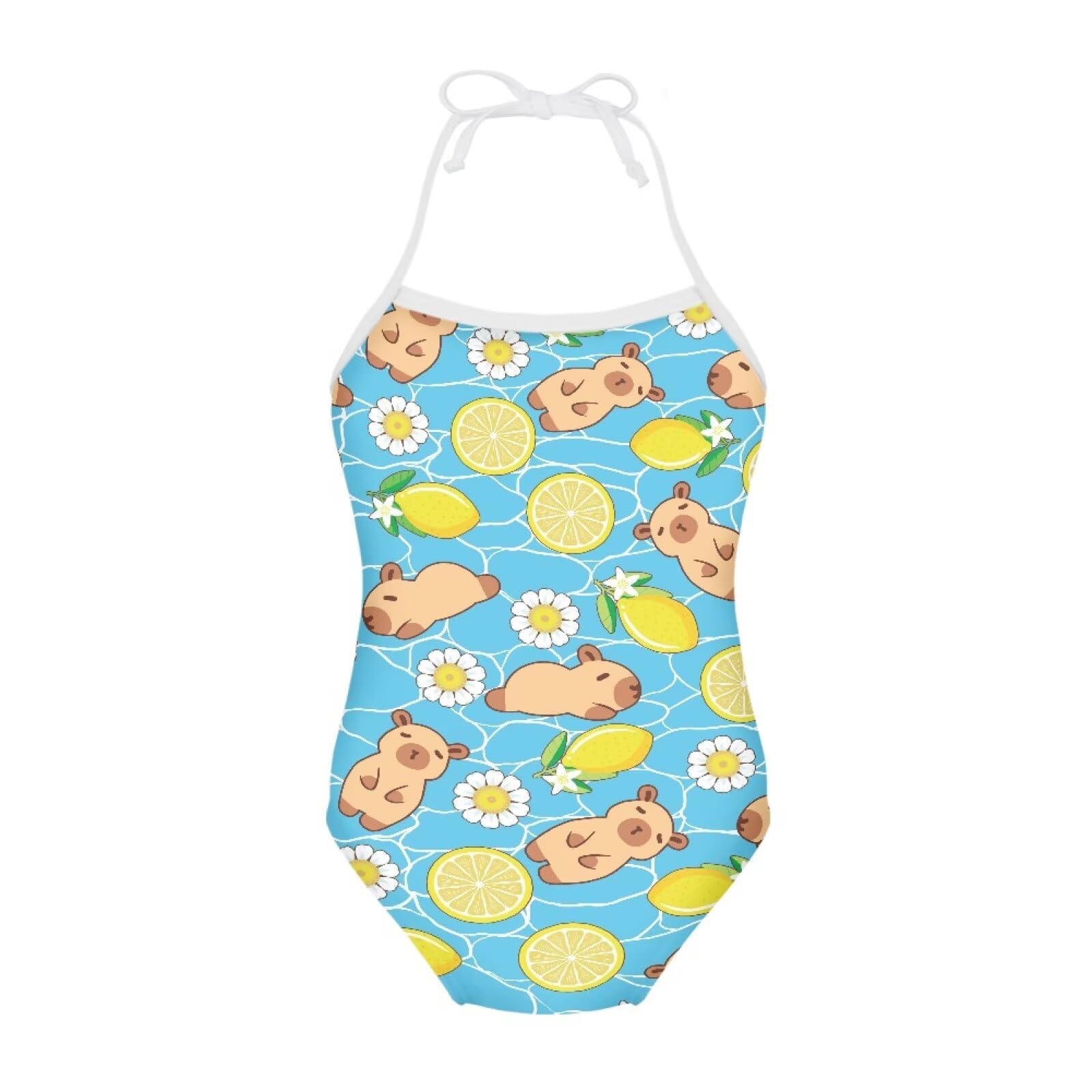 Girls One Piece Swimsuit Beach Bathing Suit Toddler Floral Halter Straps Swimwear for 1-10 Years