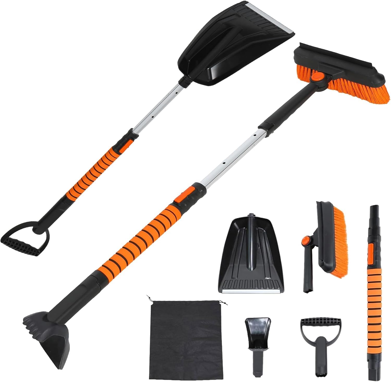 120 CM Cepillo de Nieve para Automóviles, 6 en 1 Raspador de Hielo para Limpiaparabrisas, Pala de Nieve con Mango Telescópico para Automóviles, SUV, Camiones